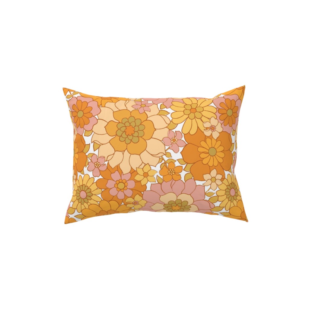 Avery Retro Floral Pillow, Woven, Black, 12x16, Single Sided, Orange, Marigold