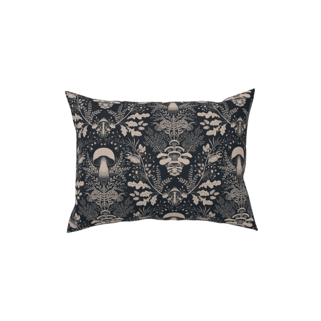 Mushroom Forest Damask - Dark Pillow, Woven, Black, 12x16, Single Sided, Black