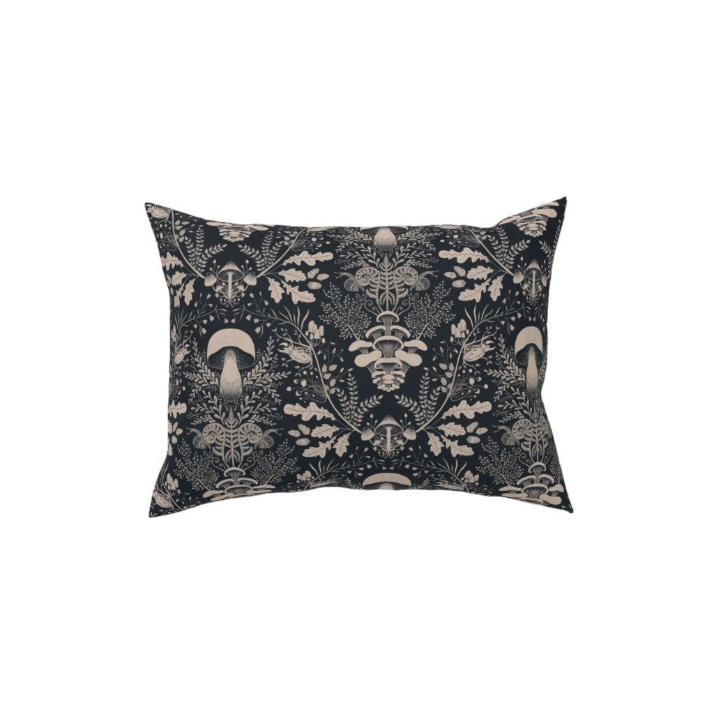 Mushroom Forest Damask - Dark Pillow, Woven, Black, 12x16, Single Sided, Black, Black