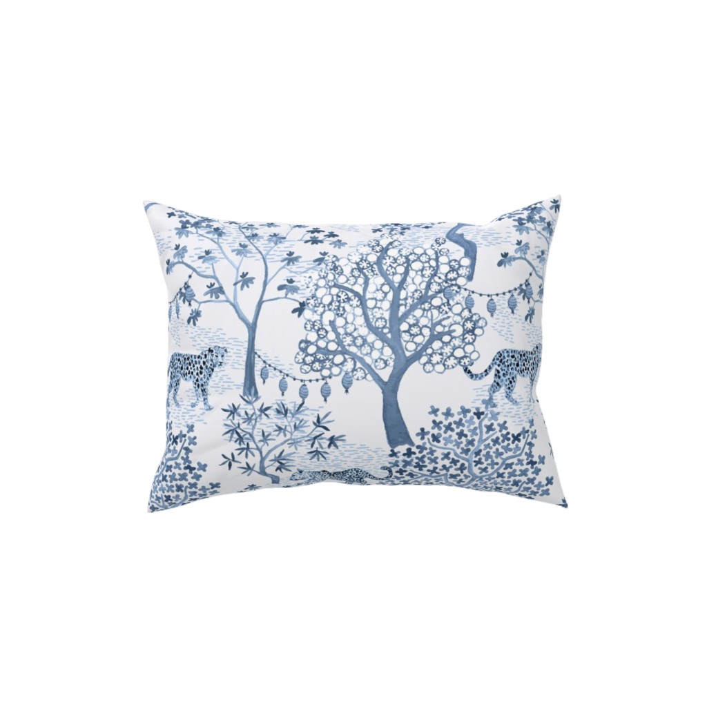 Leopard Toile With Lanterns Cornflower Pillow, Woven, Black, 12x16, Single Sided, Blue