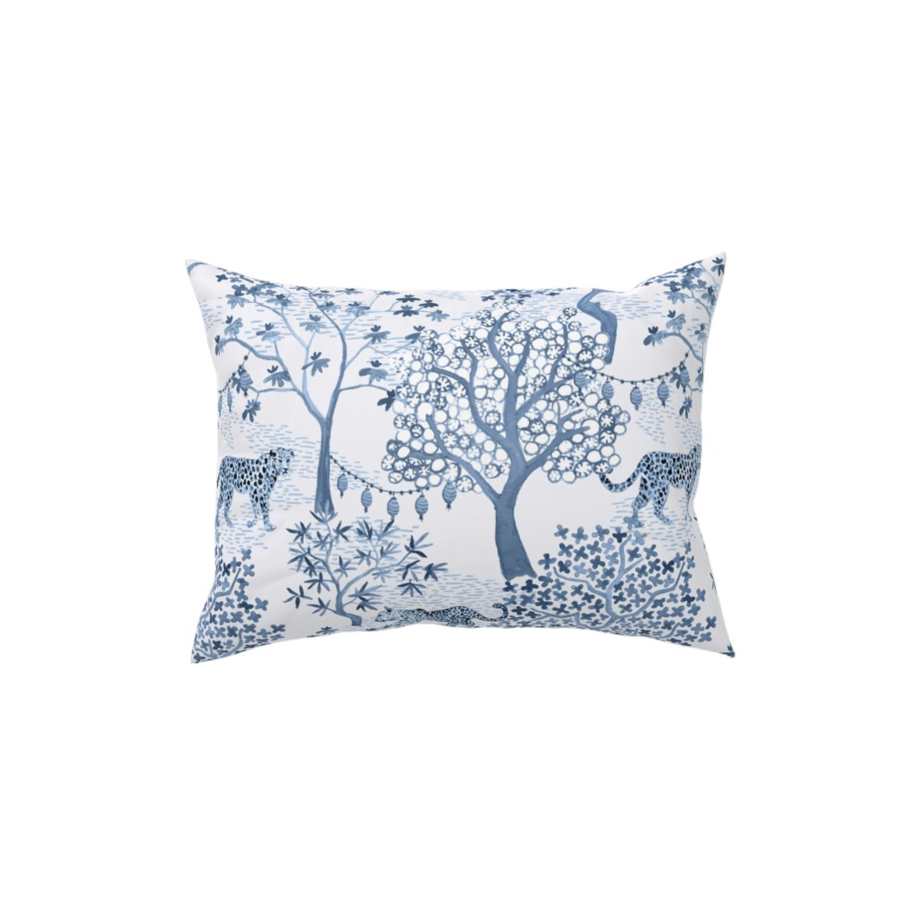 Leopard Toile With Lanterns Cornflower Pillow, Woven, Black, 12x16, Single Sided, Blue, True Blue