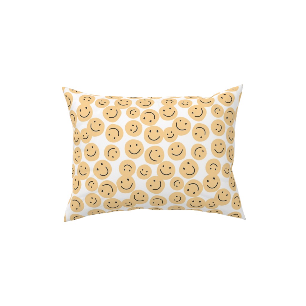 Happy Smiley Faces - Yellow Pillow, Woven, Black, 12x16, Single Sided, Yellow