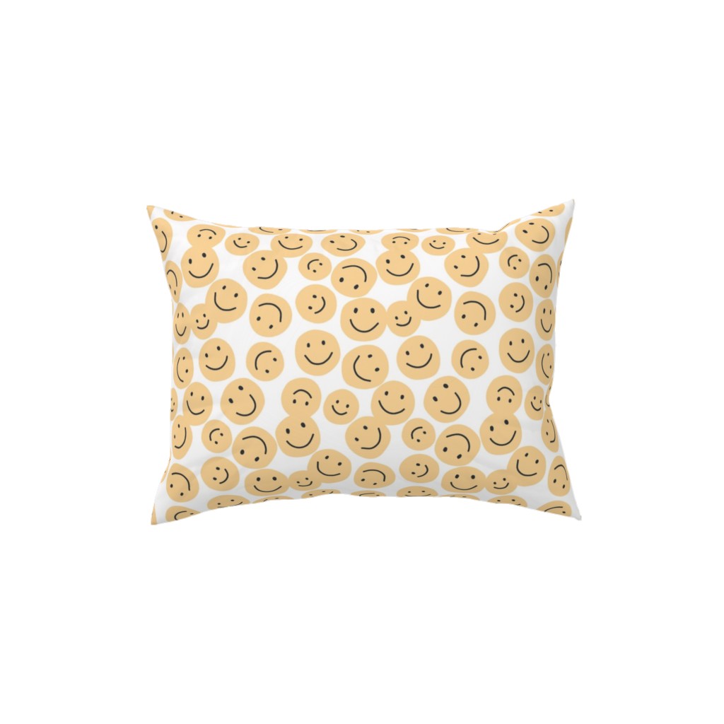 Happy Smiley Faces - Yellow Pillow, Woven, Black, 12x16, Single Sided, Yellow, Classic Yellow