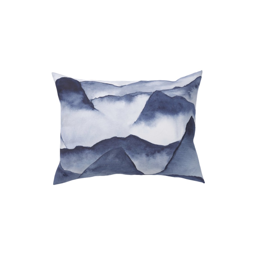 Watercolor Mountains - Blue Pillow, Woven, Black, 12x16, Single Sided, Blue