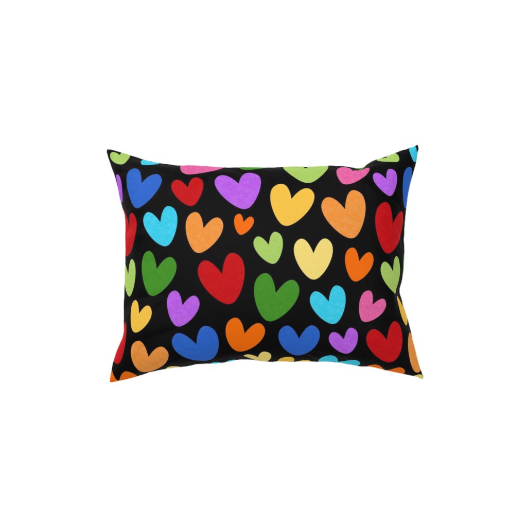 Rainbow Hearts - Black Pillow, Woven, Black, 12x16, Single Sided, Multicolor