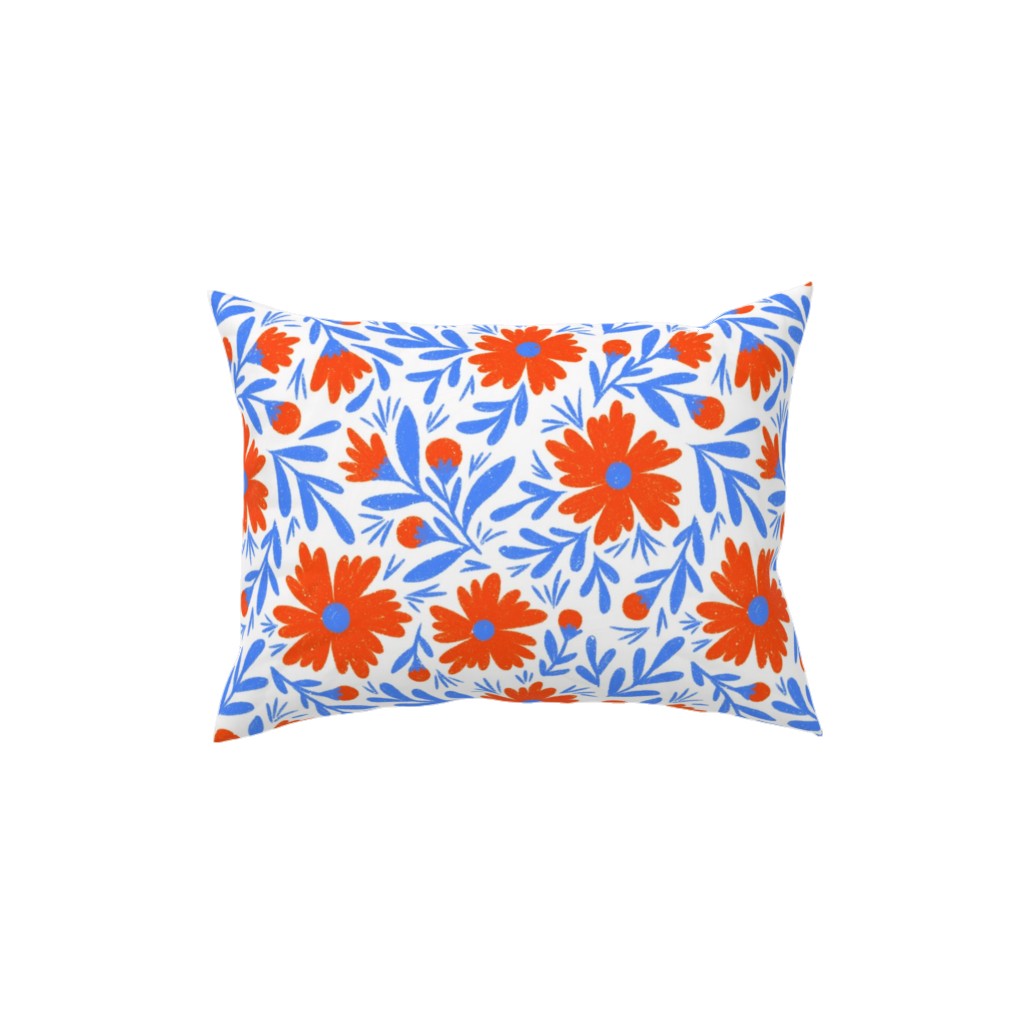 Floral Drop - Red and Blue Pillow, Woven, Black, 12x16, Single Sided, Blue