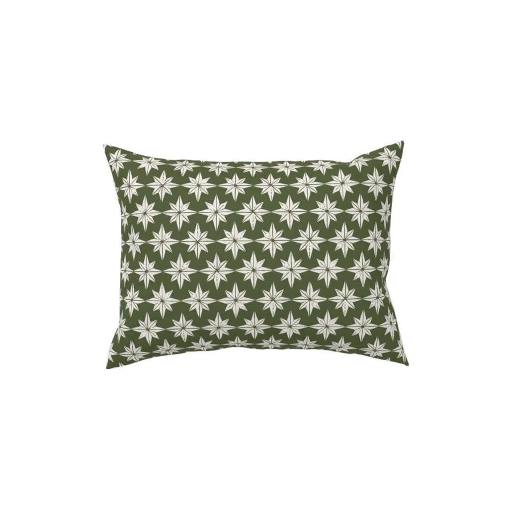 Christmas Star Tiles Pillow, Woven, Black, 12x16, Single Sided, Green, Forest