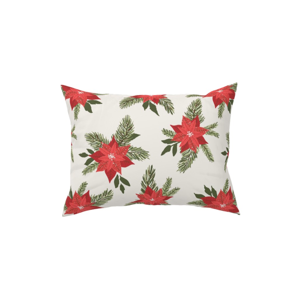 Red Poinsettia Christmas Flowers Pillow, Woven, Black, 12x16, Single Sided, Red, Red