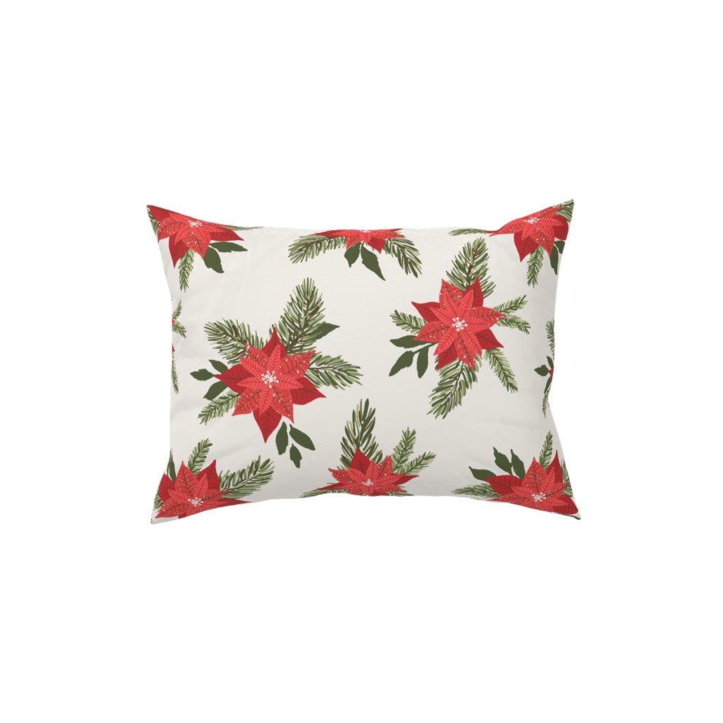 Red Poinsettia Christmas Flowers Pillow, Woven, Black, 12x16, Single Sided, Red