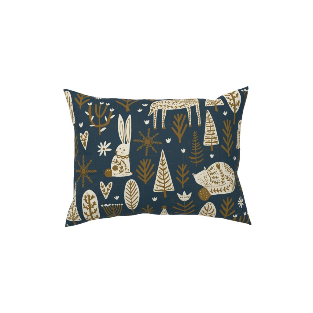 Scandi Snowflake Holiday - Prussian Blue With Pecan and Vanilla Pillow, Woven, Black, 12x16, Single Sided, Blue