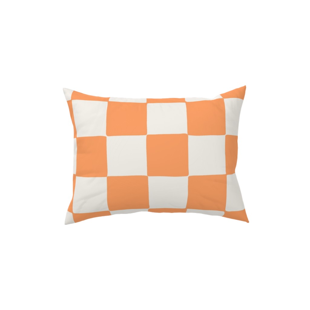 Retro Checker Checkerboard Pillow, Woven, Black, 12x16, Single Sided, Orange