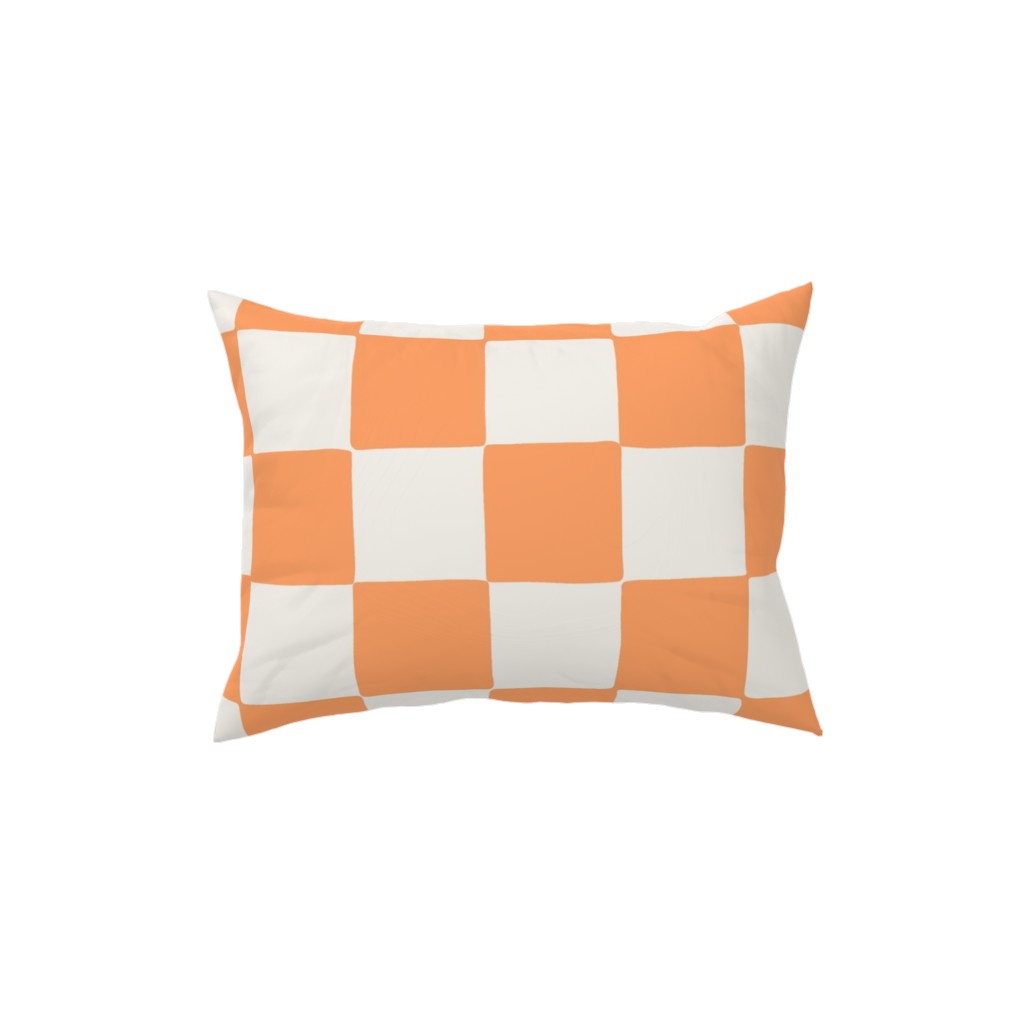 Retro Checker Checkerboard Pillow, Woven, Black, 12x16, Single Sided, Orange, Orange Sherbet