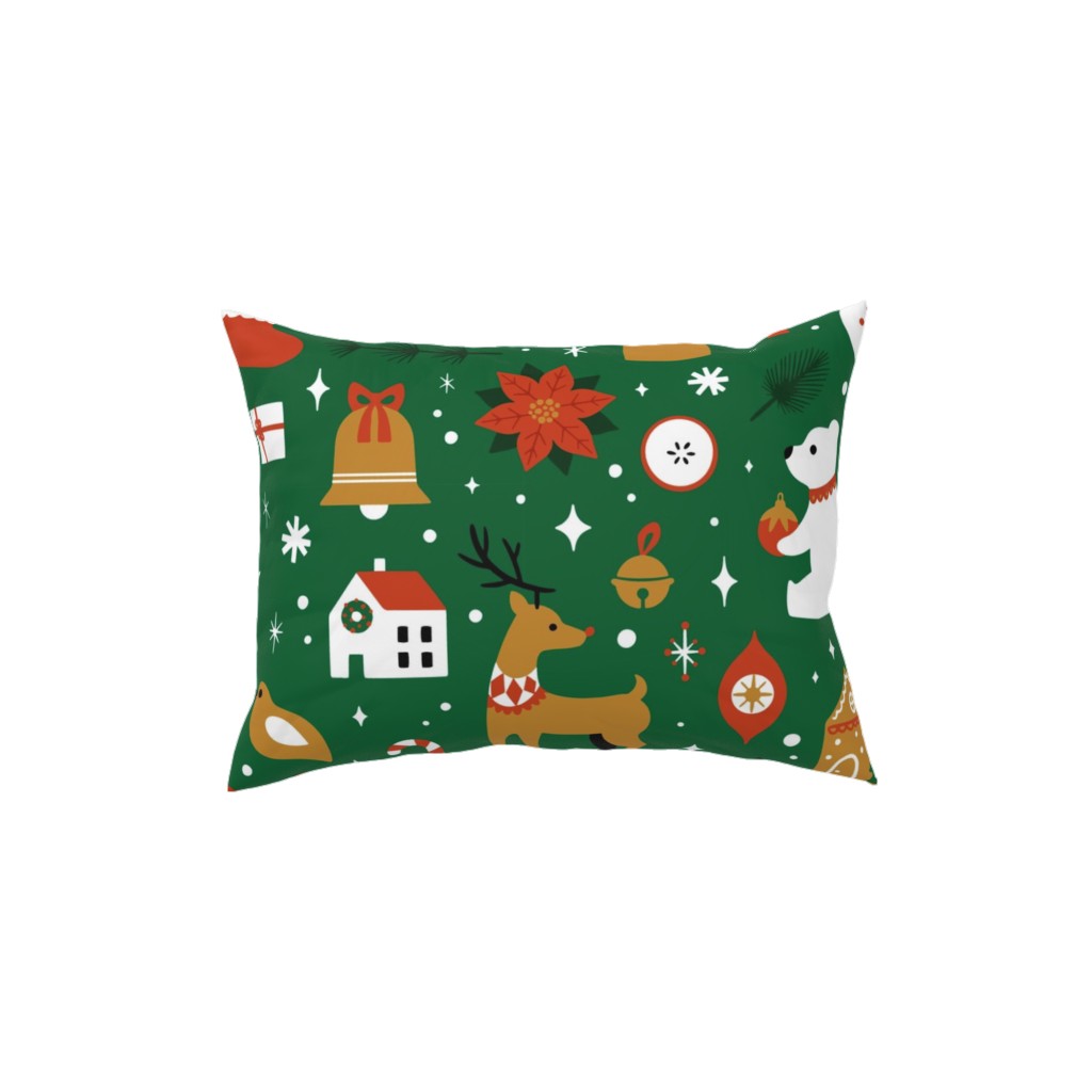 Traditional Christmas - Green Pillow, Woven, Black, 12x16, Single Sided, Multicolor