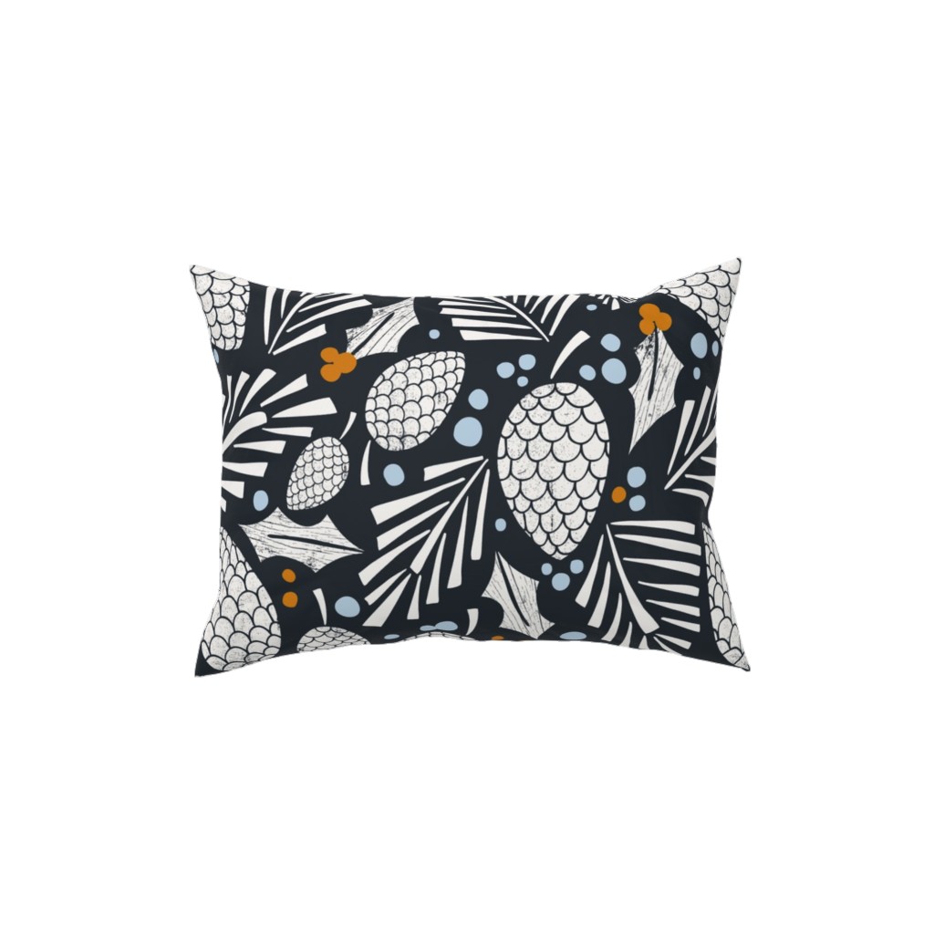 Winter Woodlands Christmas Pinecones - Midnight Blue Pillow, Woven, Black, 12x16, Single Sided, Blue, True Blue