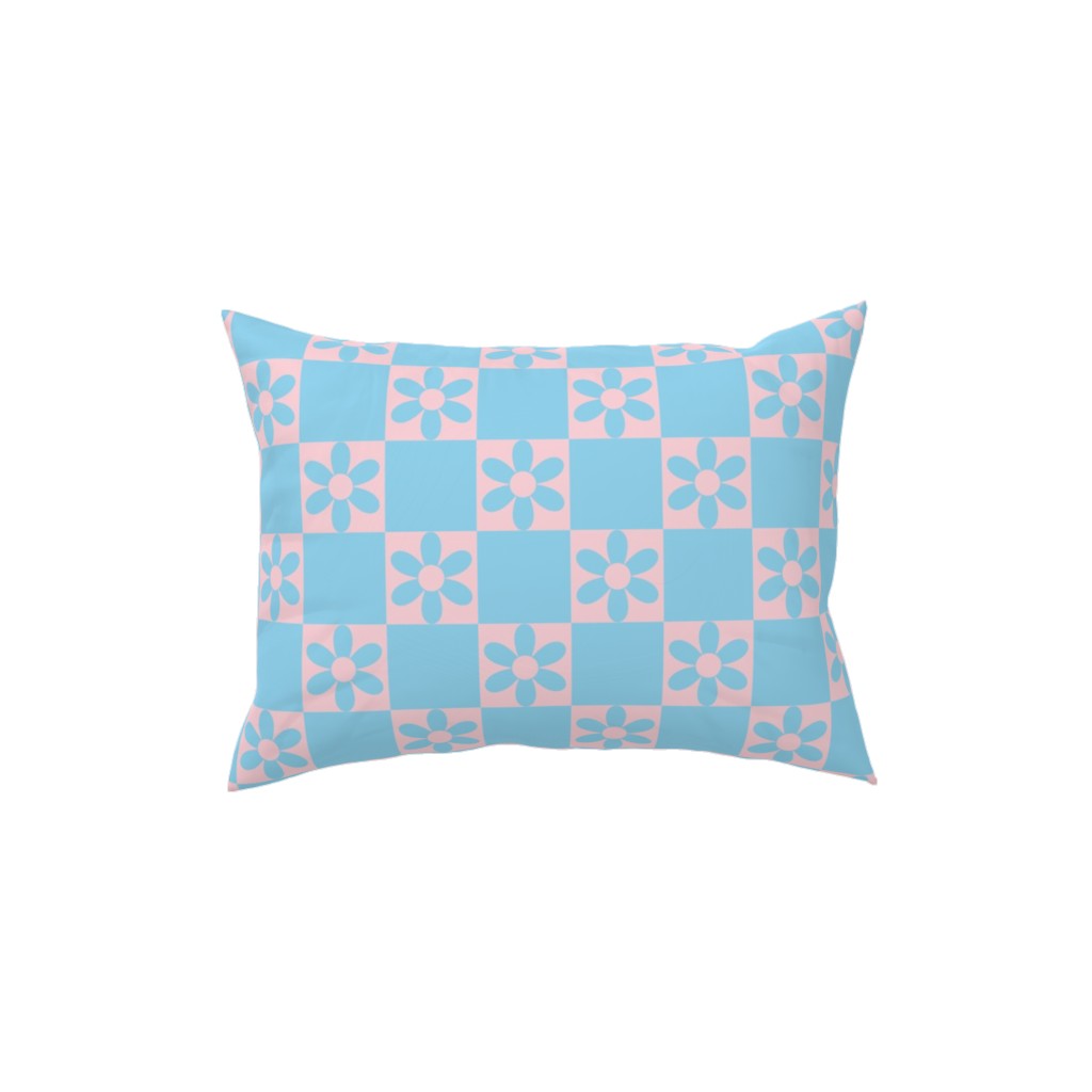 Daisy Checkerboard Pillow, Woven, Black, 12x16, Single Sided, Blue, Polar
