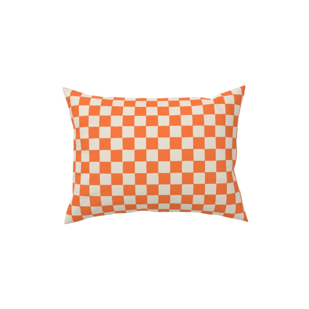 Retro Checkerboard - Bright Orange Pillow, Woven, Black, 12x16, Single Sided, Orange
