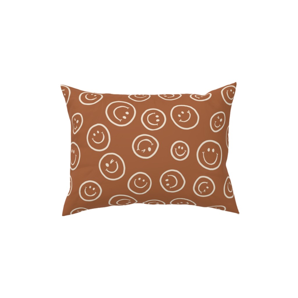 Smiley Winking Faces Pillow, Woven, Black, 12x16, Single Sided, Brown, Burnt Sienna