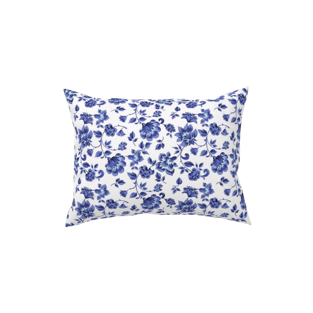 Fleurs De Provence - Blue and White Pillow, Woven, Black, 12x16, Single Sided, Blue, True Blue