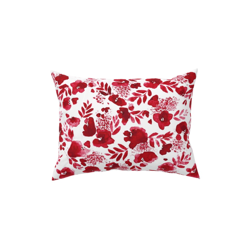 Floret Floral - Red Pillow, Woven, Black, 12x16, Single Sided, Red