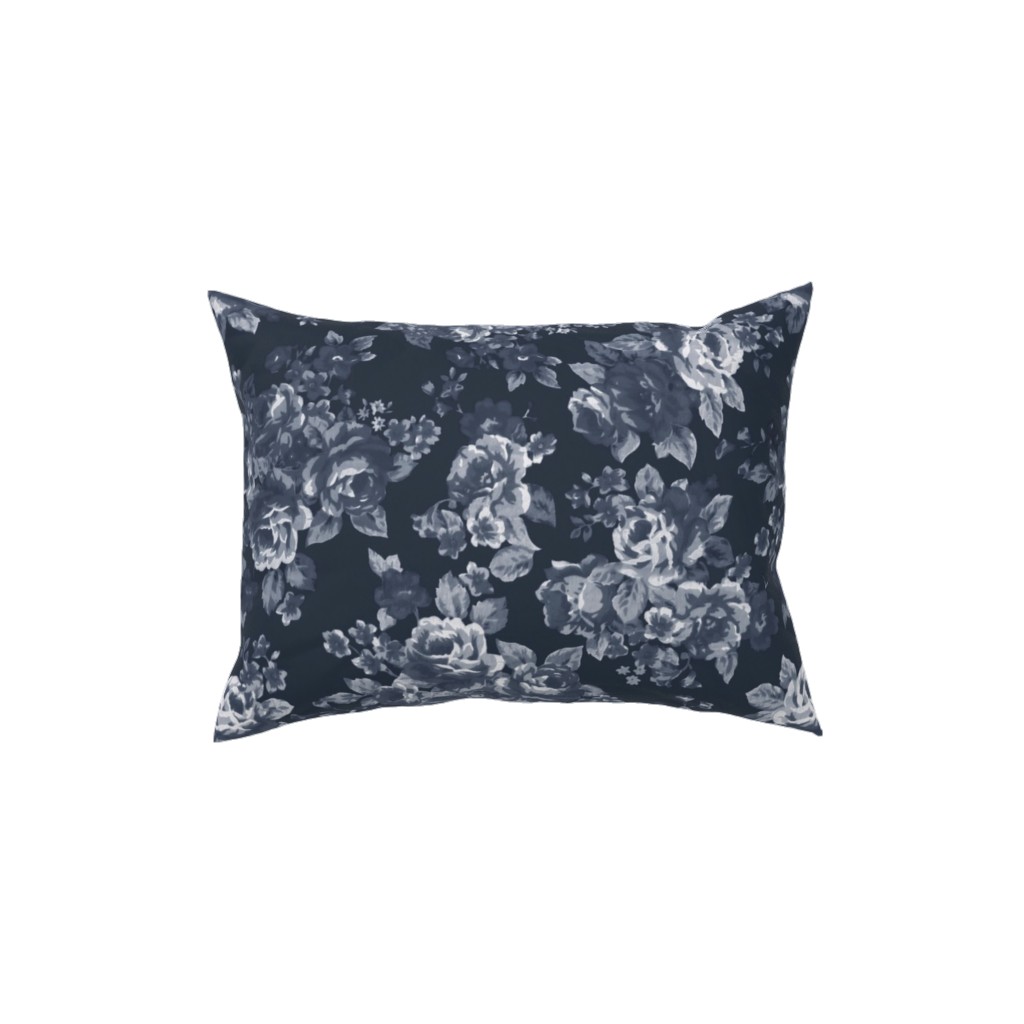 Navy Floral Pillow, Woven, Black, 12x16, Single Sided, Blue, True Blue
