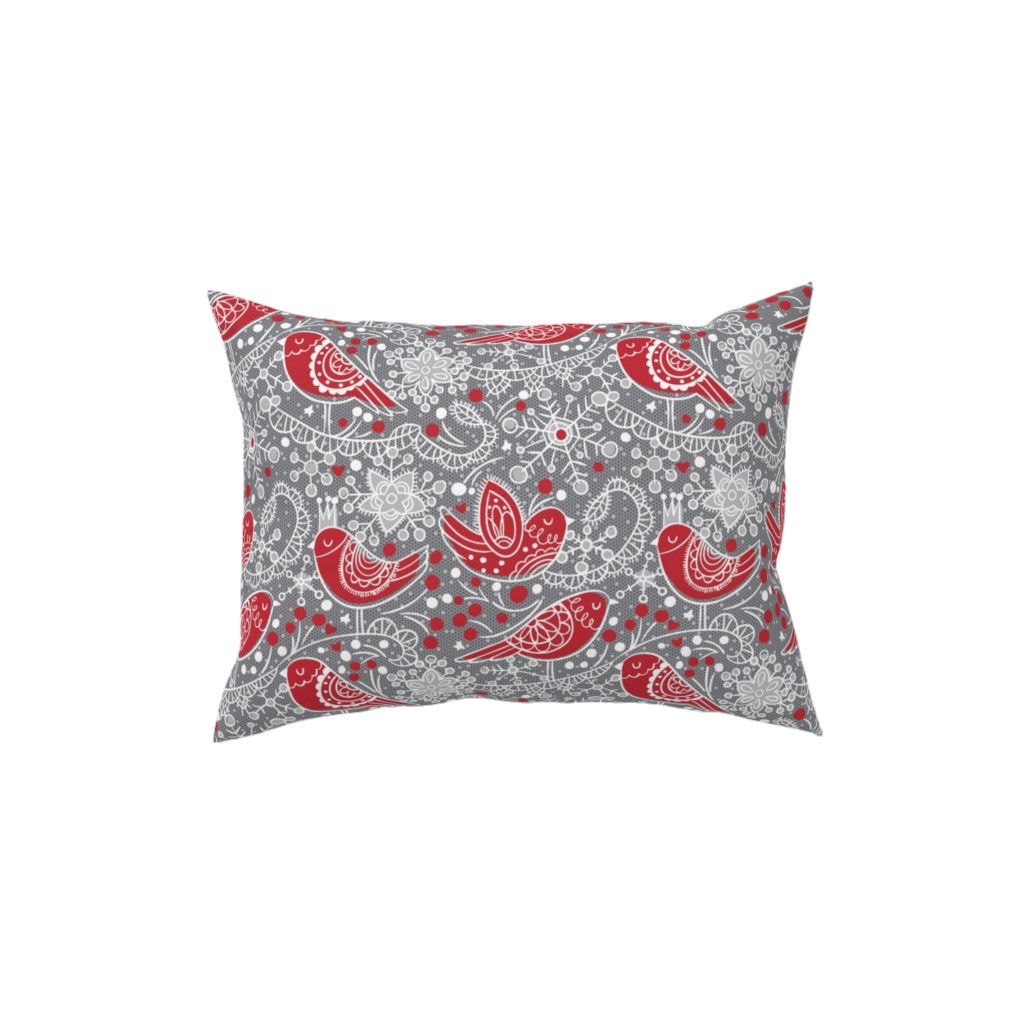 Winter Frost Lace - Gray and Red Pillow, Woven, Black, 12x16, Single Sided, Red