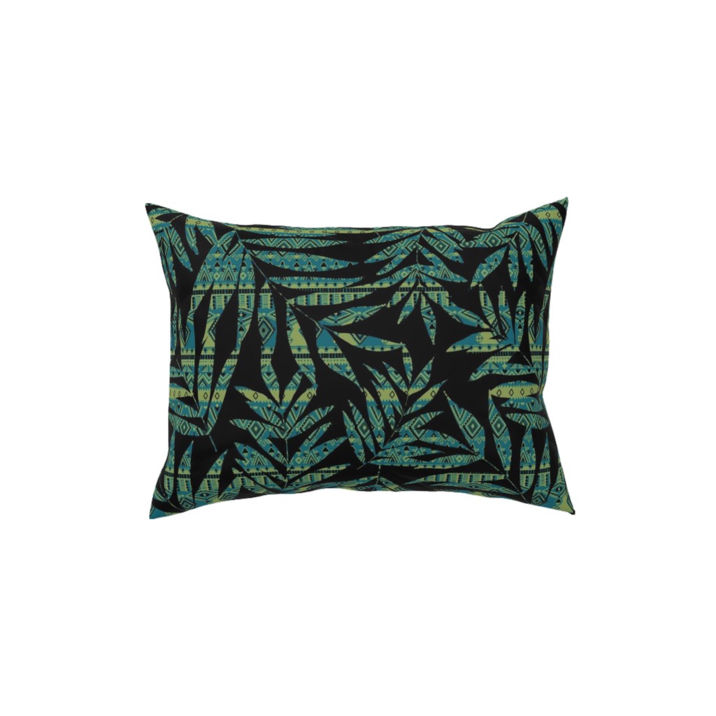Patterned Palm - Dark Pillow, Woven, Black, 12x16, Single Sided, Black, Black