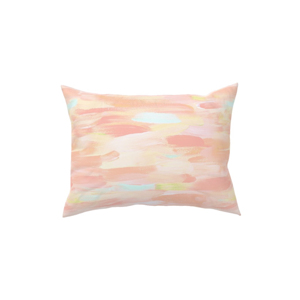Paint Dabs - Peach Pillow, Woven, Black, 12x16, Single Sided, Pink, Bright Pink