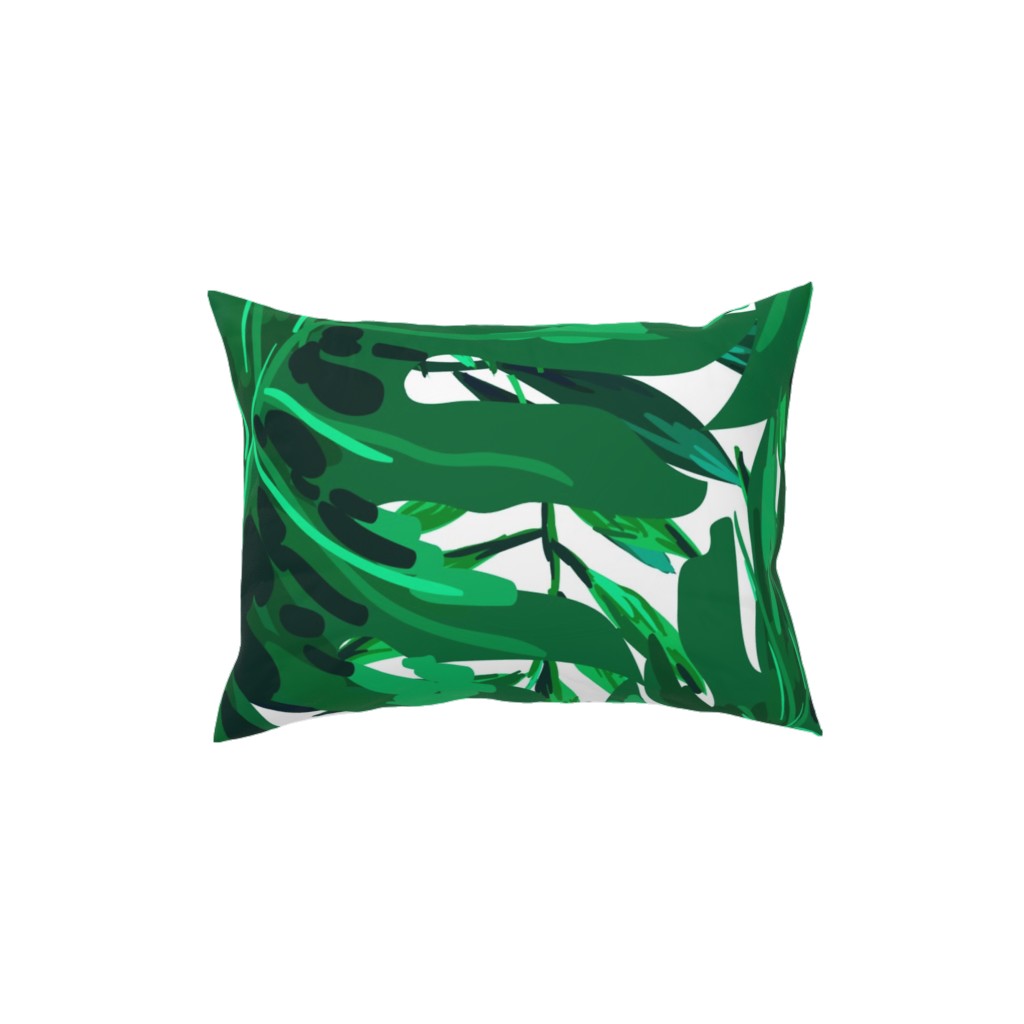 Tropical Leaves - Bright Green Pillow, Woven, Black, 12x16, Single Sided, Green