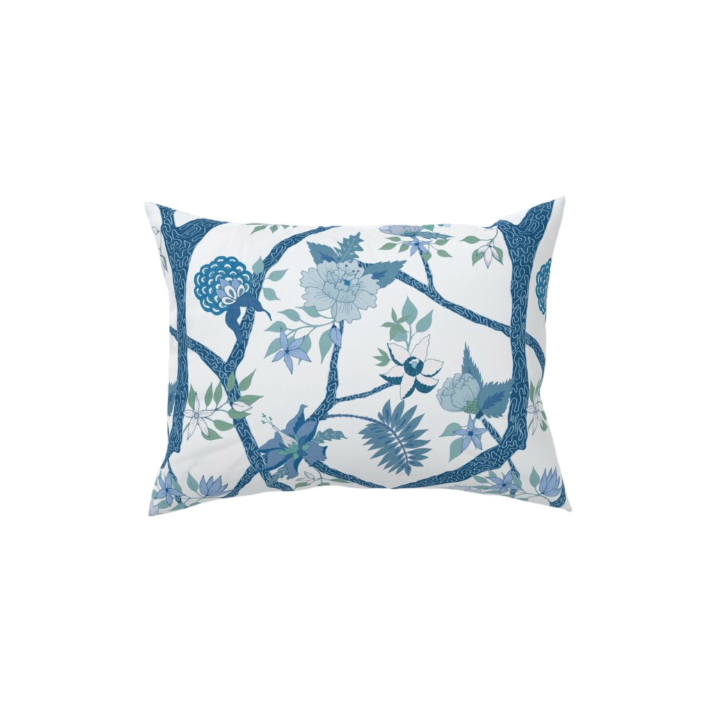 Peony Branch Mural - Blue and Green Pillow, Woven, Black, 12x16, Single Sided, Blue