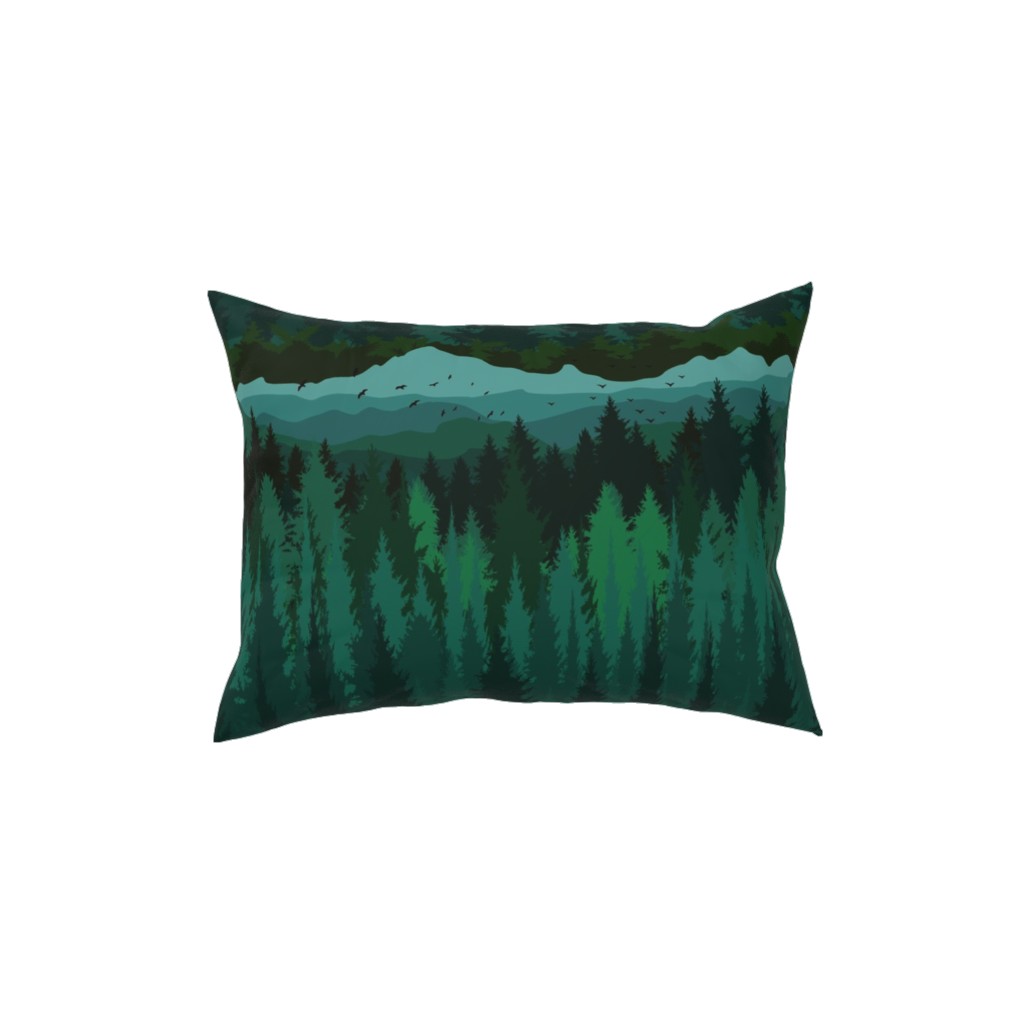Mountain Landscape - Green Pillow, Woven, Black, 12x16, Single Sided, Green