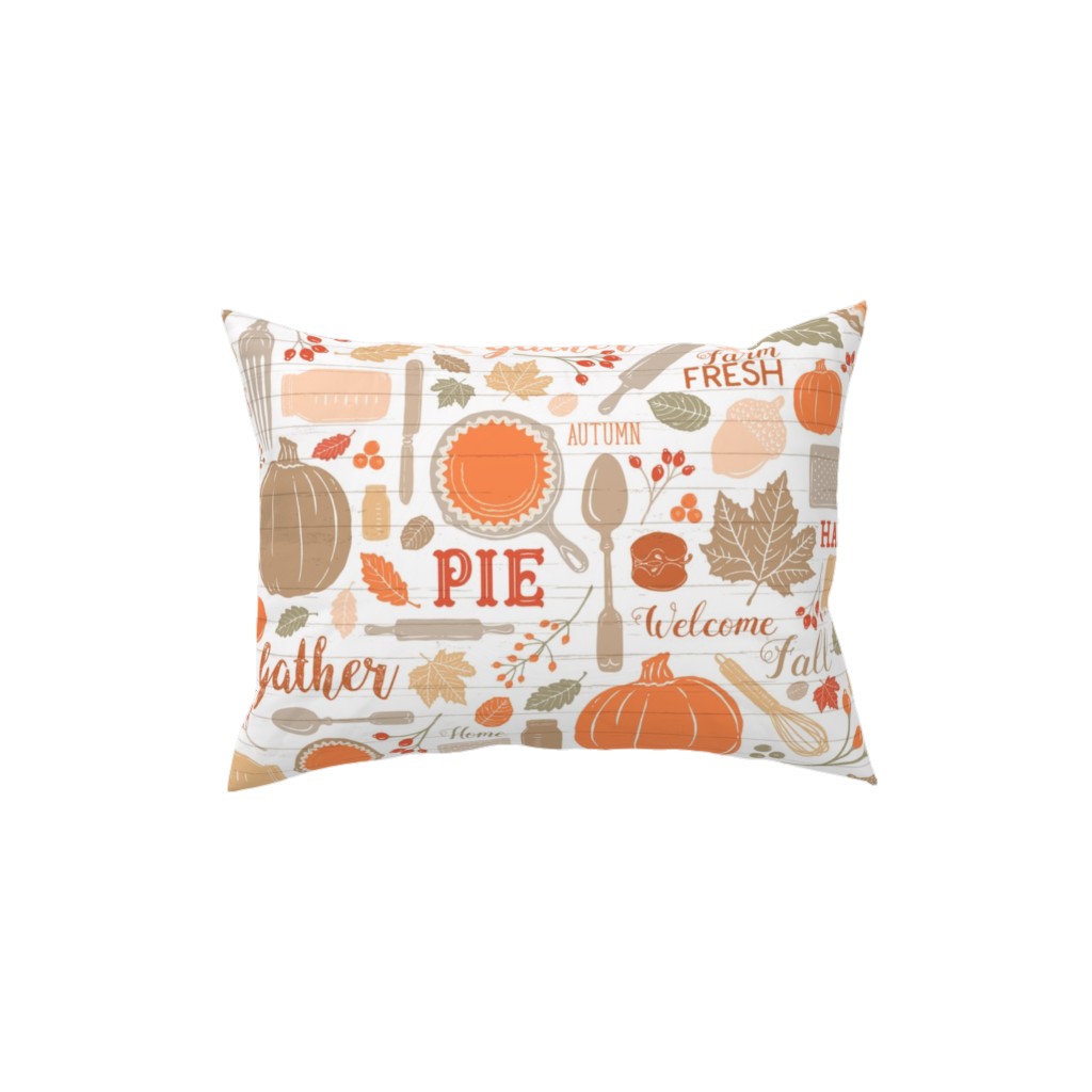 Gather Round & Give Thanks - a Fall Festival of Food, Fun, Family, Friends, and Pie! Pillow, Woven, Black, 12x16, Single Sided, Orange