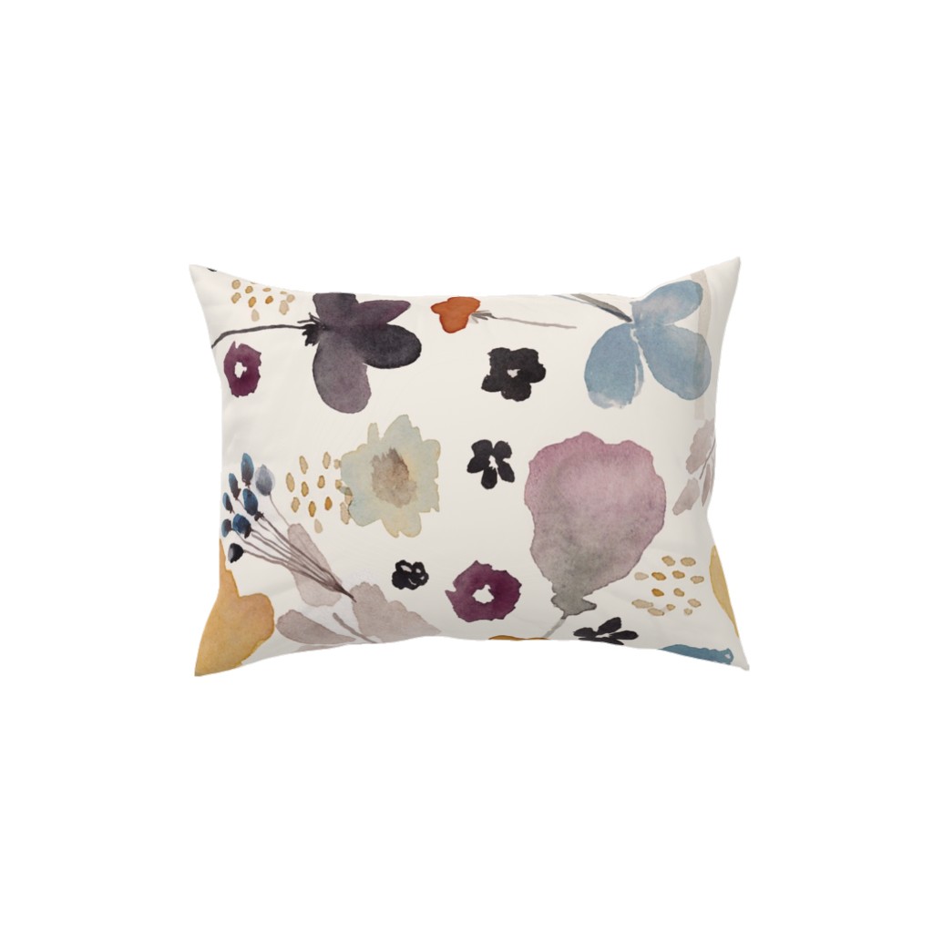 Watercolor Floral - Multi Pillow, Woven, Black, 12x16, Single Sided, Multicolor