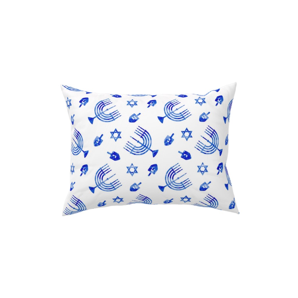 Watercolor Hanukkah Menorah, Dreidel, Star of David - Blue Pillow, Woven, Black, 12x16, Single Sided, Blue, True Blue