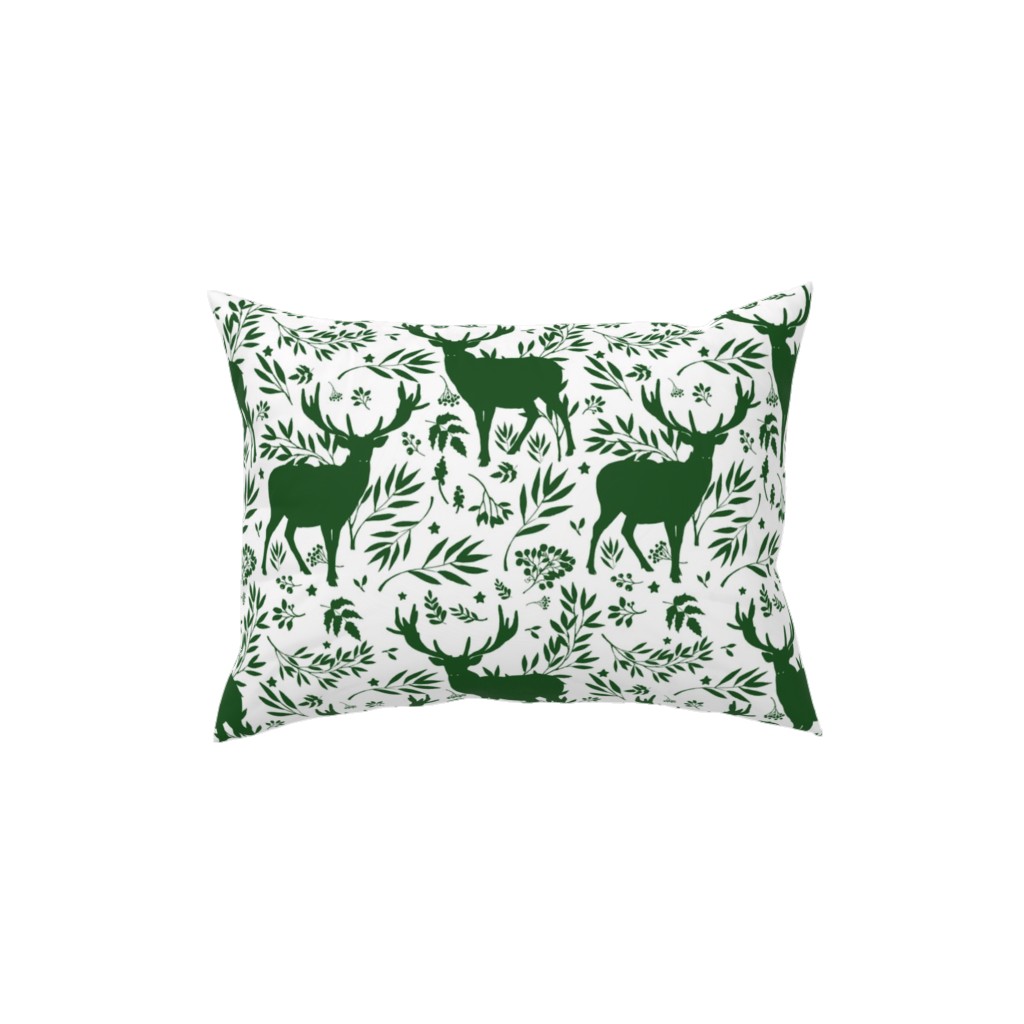 Winter Scene - Green on White Pillow, Woven, Black, 12x16, Single Sided, Green
