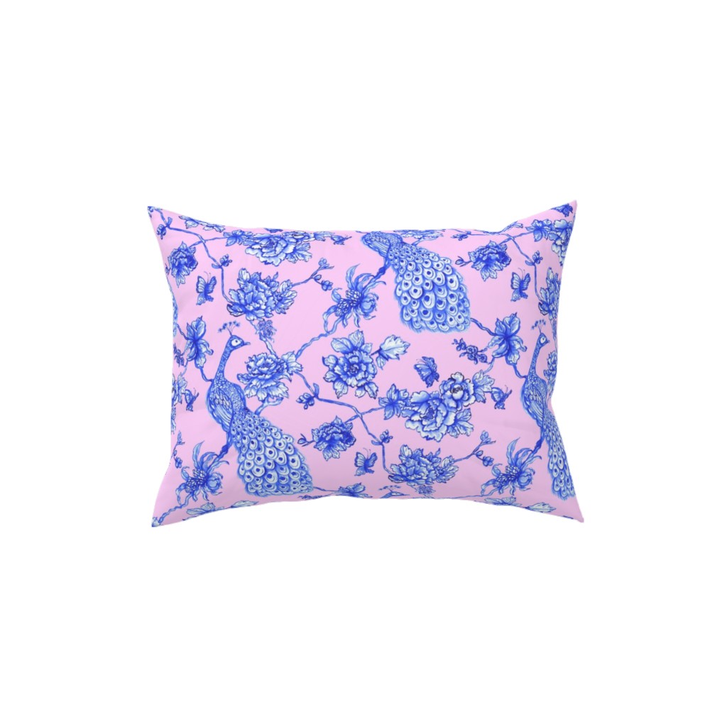 Chinoiserie Peacock Floral Pillow, Woven, Black, 12x16, Single Sided, Pink