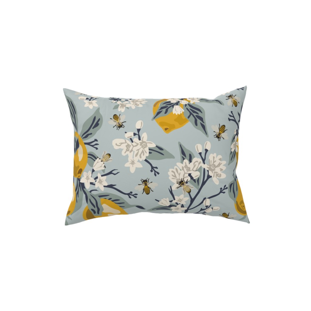 Bees & Lemons Pillow, Woven, Black, 12x16, Single Sided, Blue, Celeste
