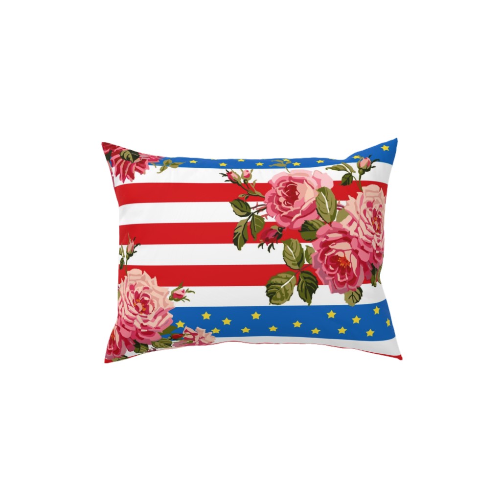 Americana Summer Roses - Multi Pillow, Woven, Black, 12x16, Single Sided, Multicolor