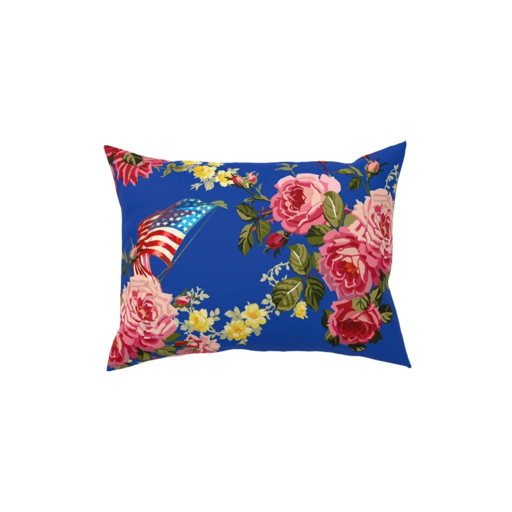 Americana Summer Roses - Blue Pillow, Woven, Black, 12x16, Single Sided, Blue, True Blue