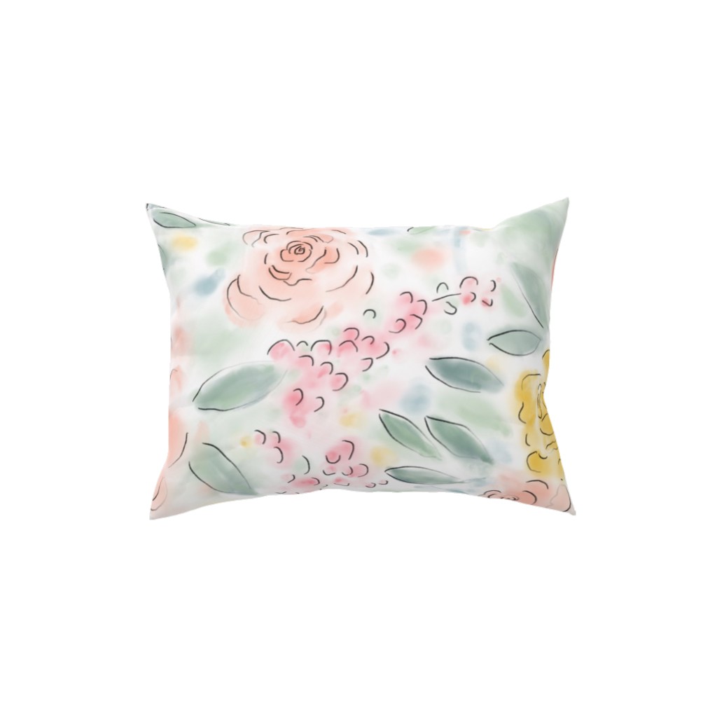 Barely There Watercolor Floral - Multi Pillow, Woven, Black, 12x16, Single Sided, Multicolor