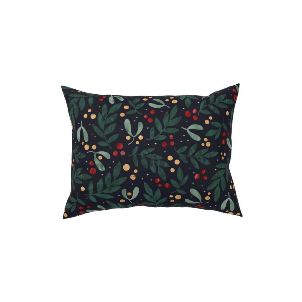 Christmas Berries - Dark Pillow, Woven, Black, 12x16, Single Sided, Green