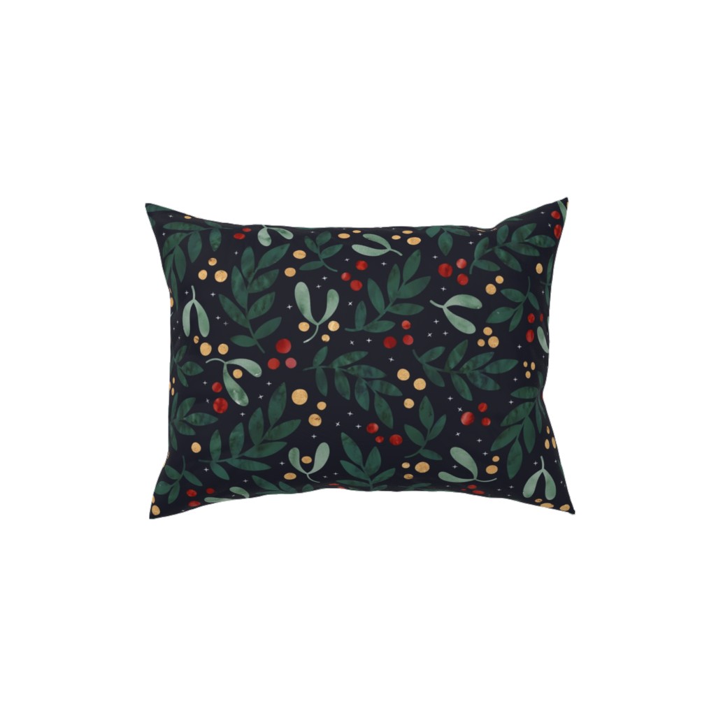 Christmas Berries - Dark Pillow, Woven, Black, 12x16, Single Sided, Green, Classic Green