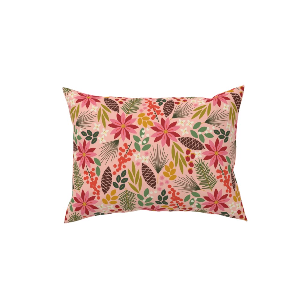 Pinecones and Berries - Pink Pillow, Woven, Black, 12x16, Single Sided, Pink