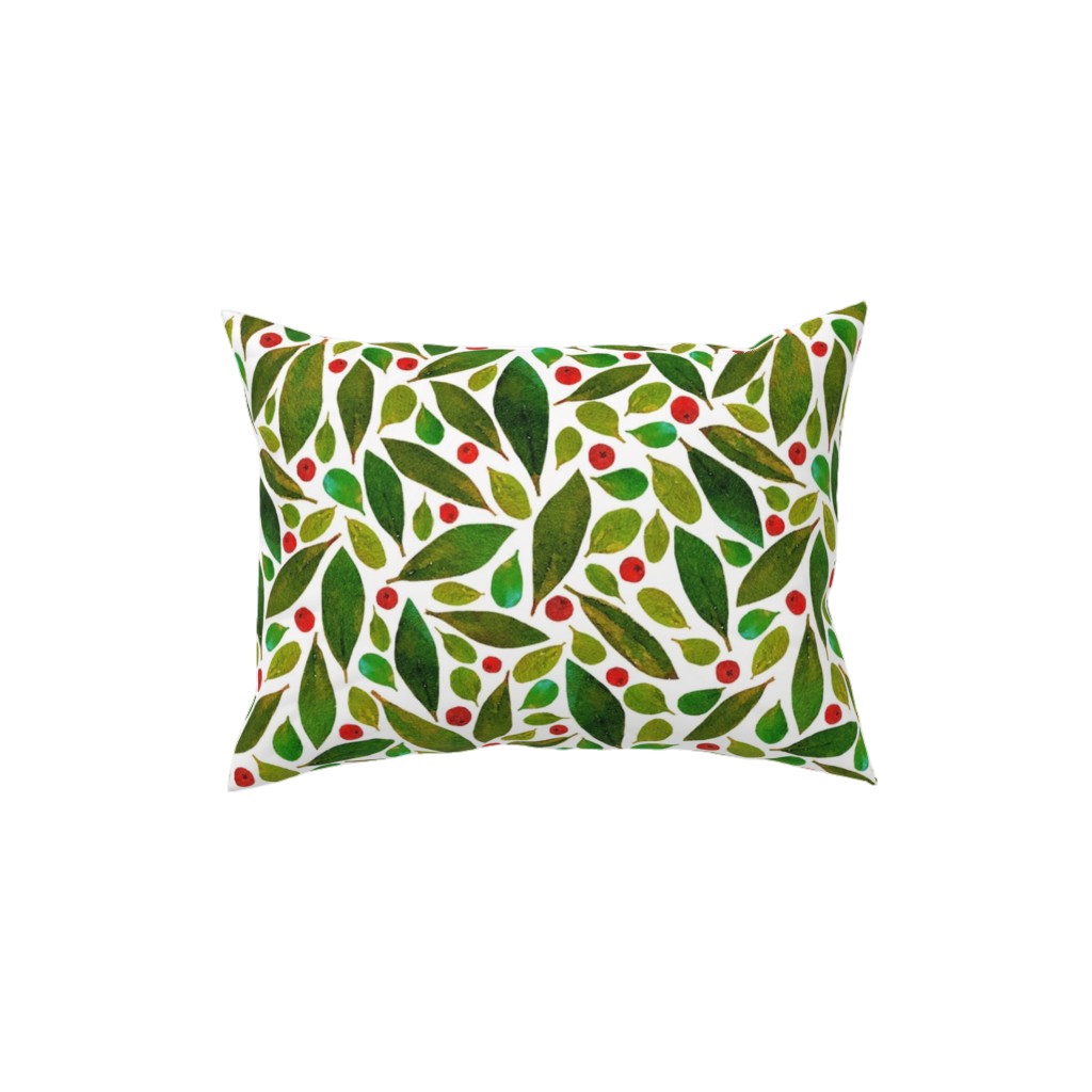 Holiday Greens and Berries Pillow, Woven, Black, 12x16, Single Sided, Green