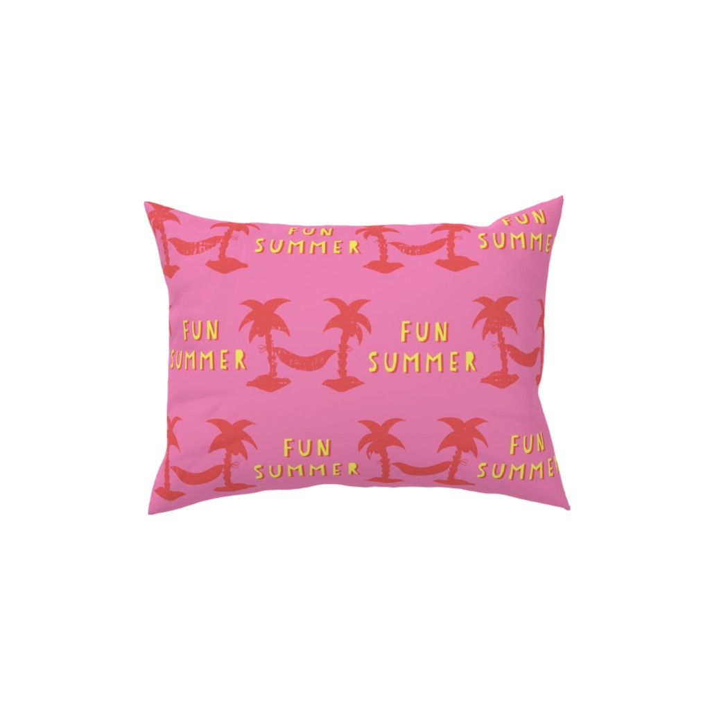 Fun Summer Palm Trees Pillow, Woven, Beige, 12x16, Single Sided, Pink, Bright Pink