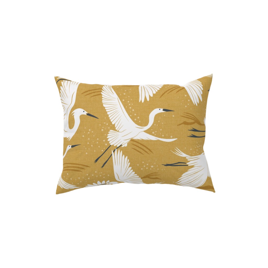 Soaring Wings Cranes Pillow, Woven, Beige, 12x16, Single Sided, Yellow, Golden