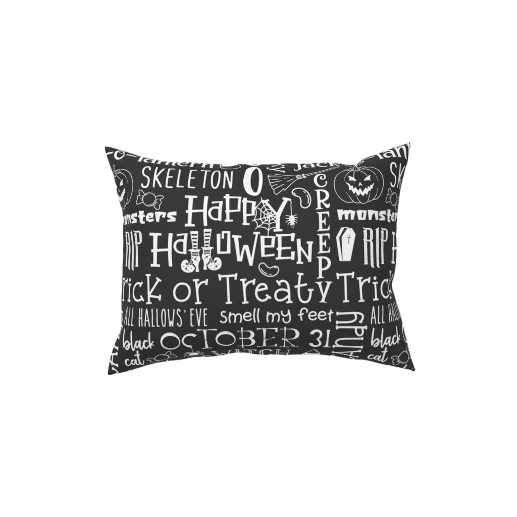 Halloween Typography - White on Dark Grey Pillow, Woven, Beige, 12x16, Single Sided, Black