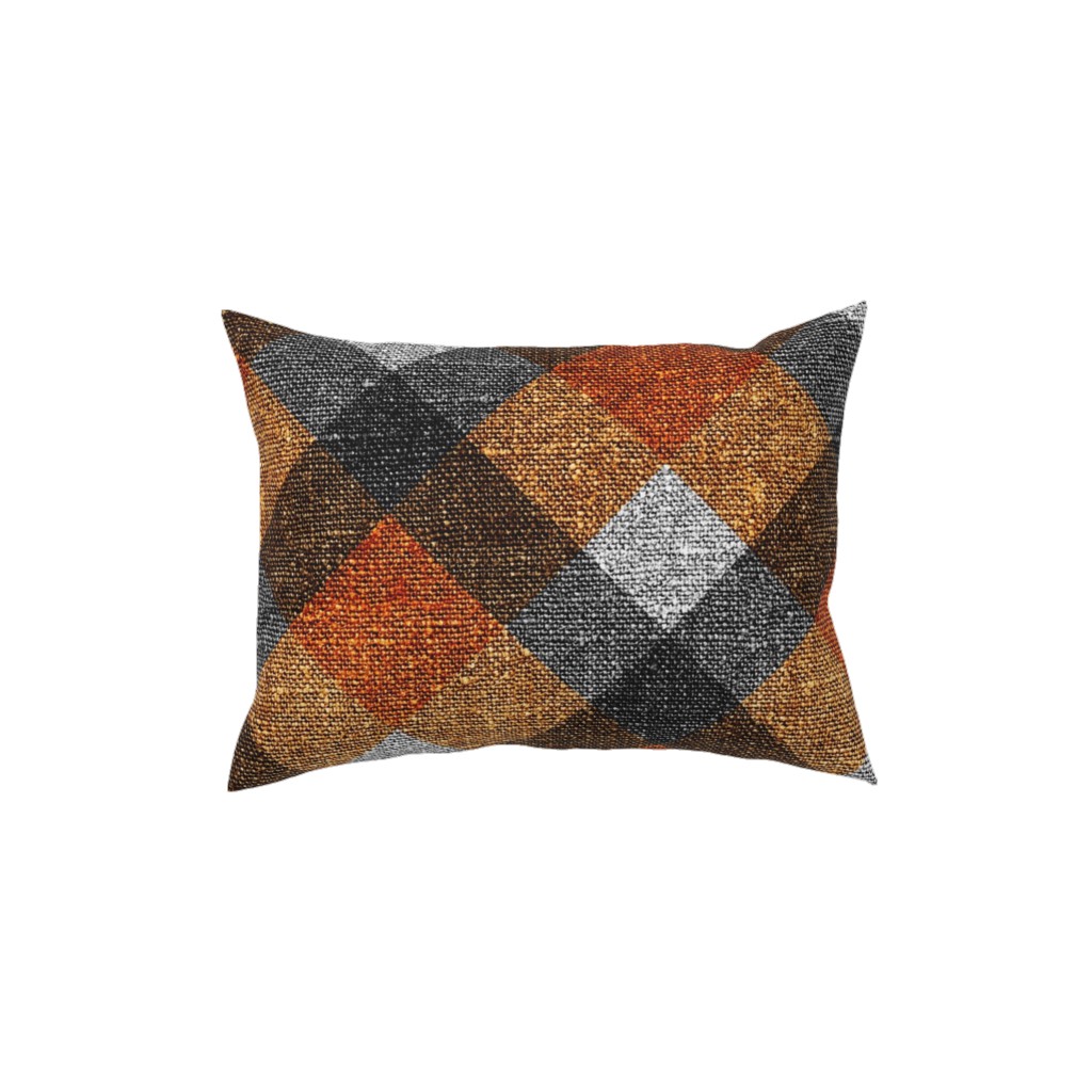 Fall Textured Plaid - Orange and Gray Pillow, Woven, Beige, 12x16, Single Sided, Orange