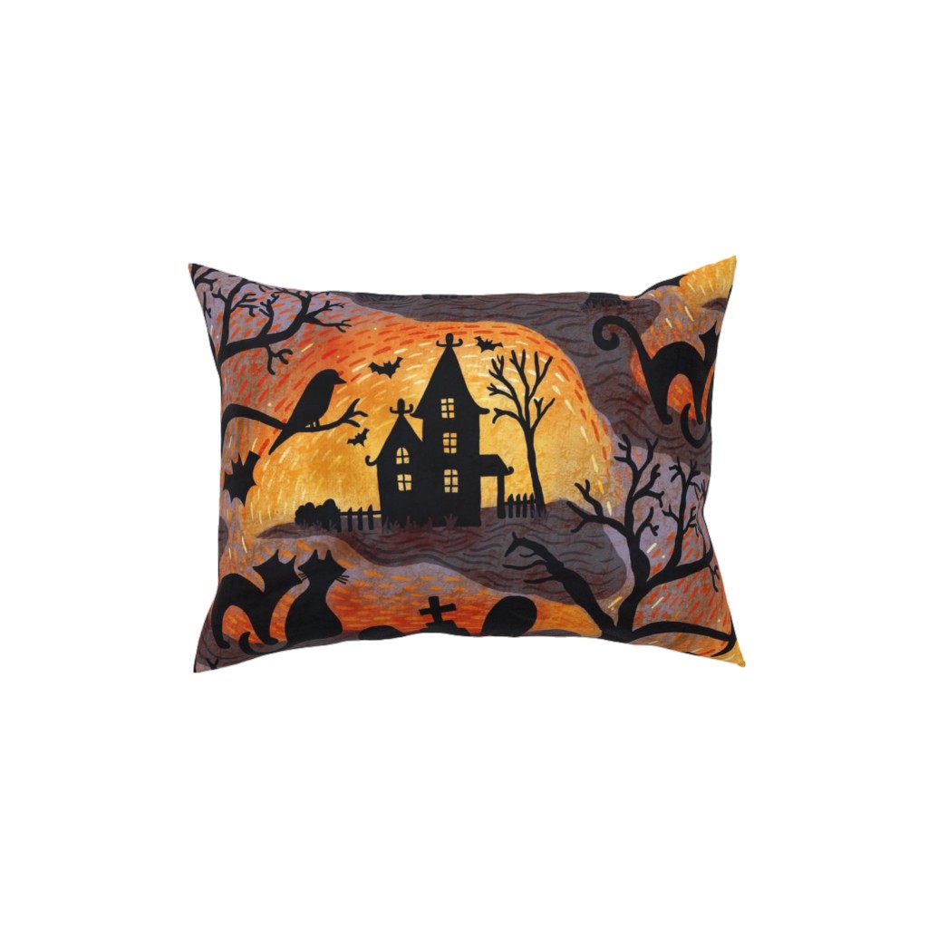 Spooky Halloween Haunts Pillow, Woven, Beige, 12x16, Single Sided, Multicolor