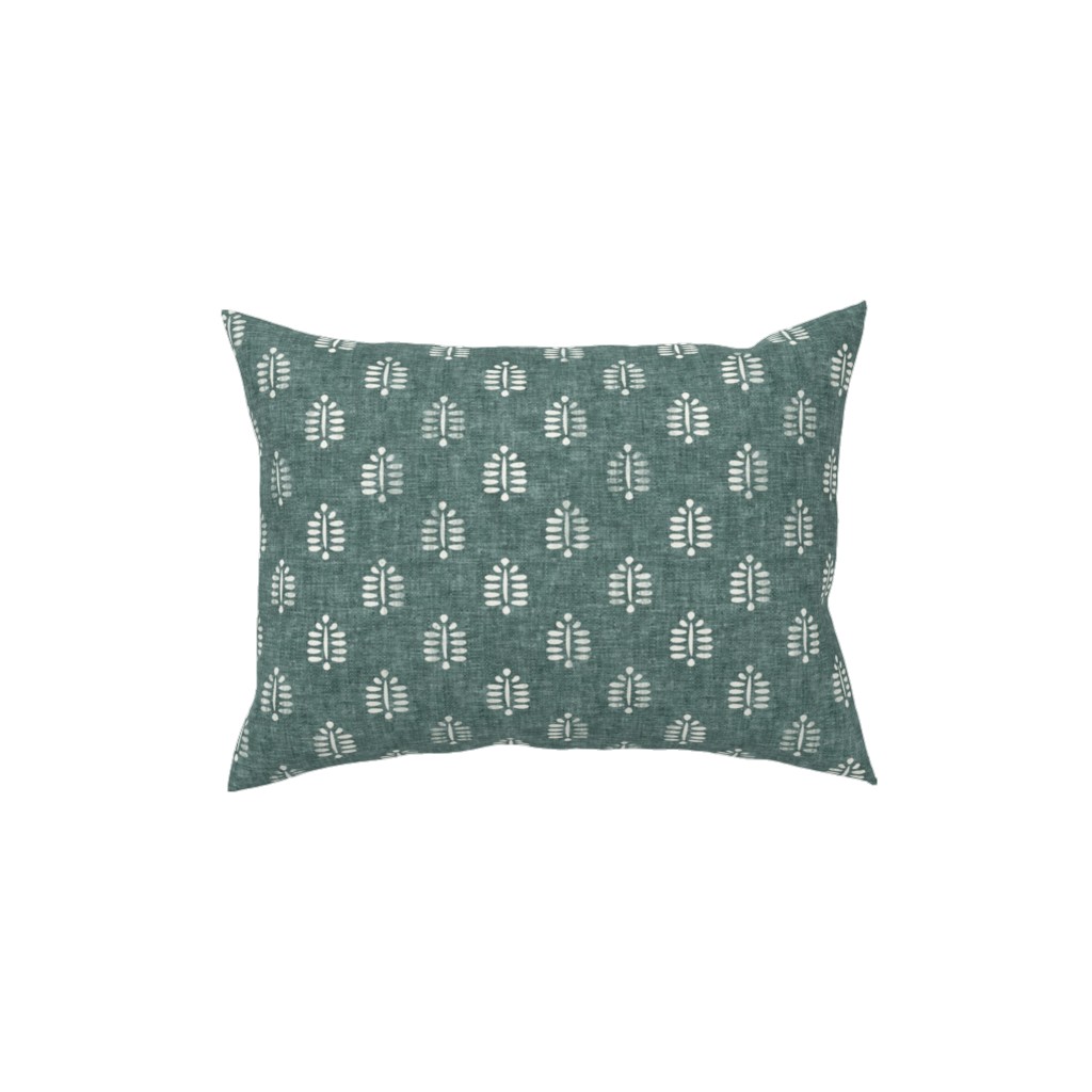 Block Print Fern on Dark Jade Pillow, Woven, Beige, 12x16, Single Sided, Green