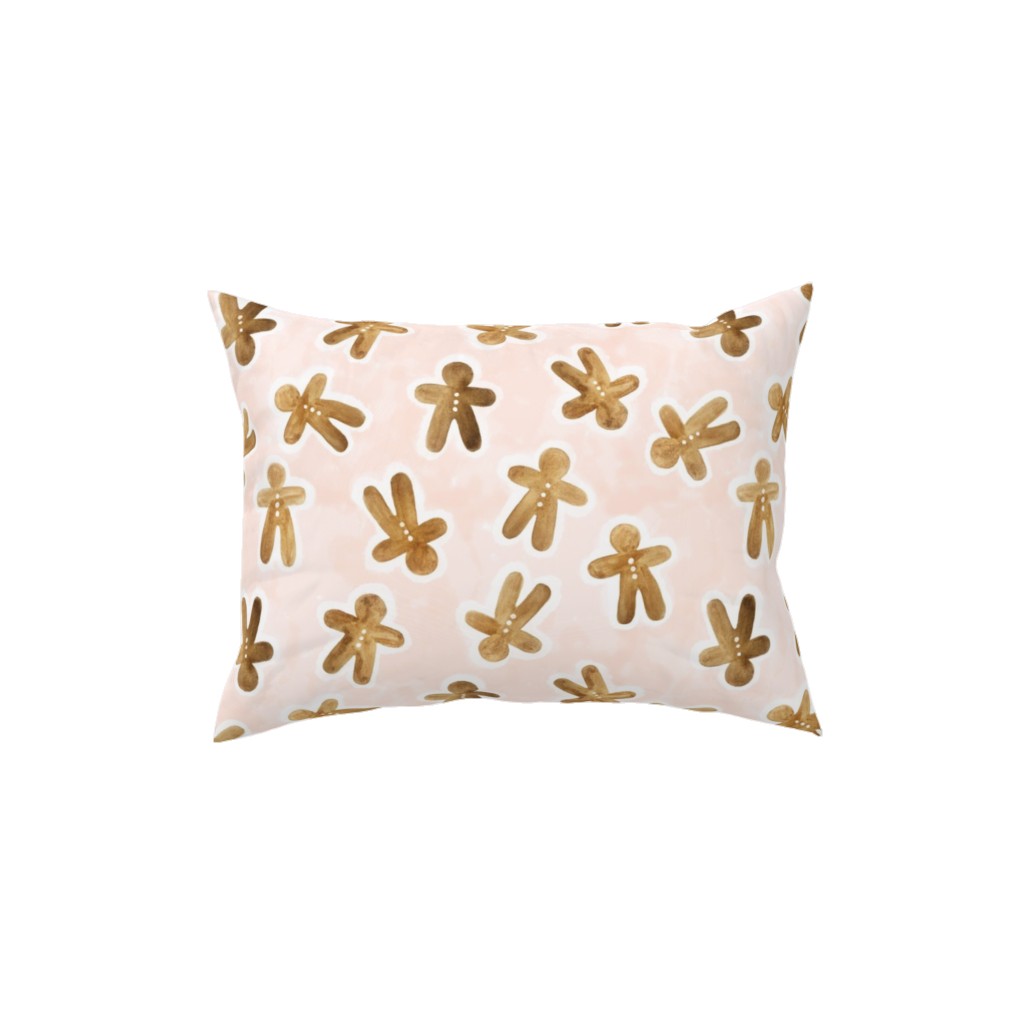 Christmas Gingerbread Men on Pink Watercolor Wash Pillow, Woven, Beige, 12x16, Single Sided, Pink, Bright Pink